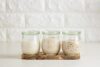 Three,Glass,Jars,With,Active,Sourdough,Starter.,Spelt,,Rye,,And