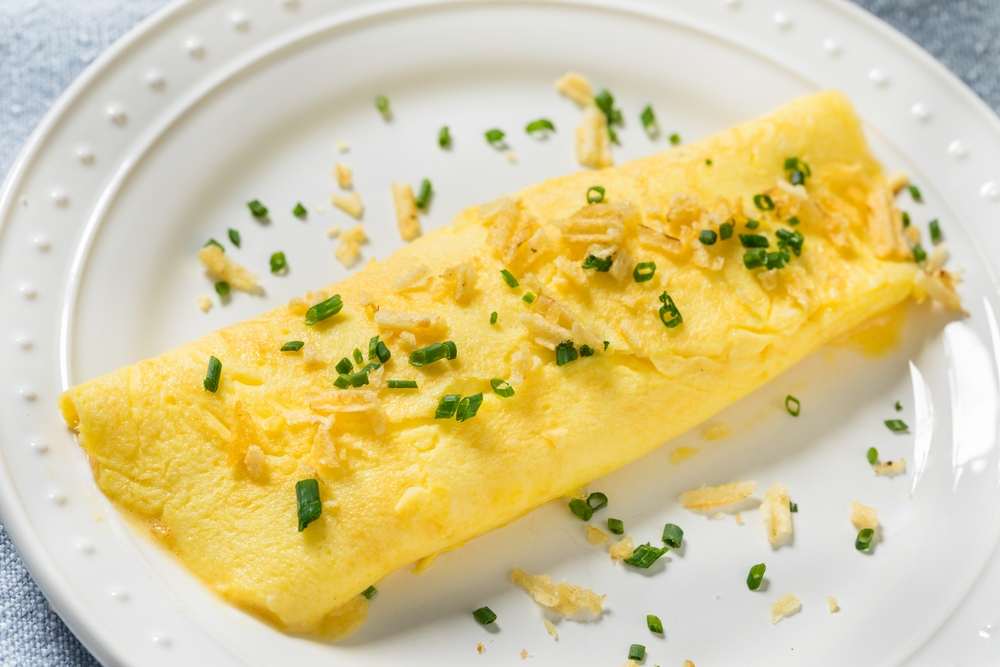 Healthy,Homemade,Potato,Chip,French,Omelette,With,Chives,And,Chevre